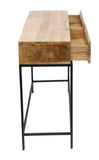 Benzara Mango Wood and Metal Console Table With Two Drawers, Brown UPT-39270 Brown Mango Wood and Iron UPT-39270