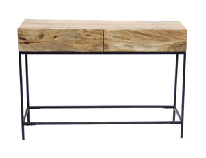 Benzara Mango Wood and Metal Console Table With Two Drawers, Brown UPT-39270 Brown Mango Wood and Iron UPT-39270