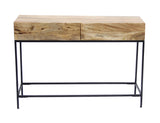 Mango Wood and Metal Console Table With Two Drawers, Brown