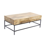 Benzara Mango Wood Coffee Table With 2 Drawers, Brown And Black UPT-39290 Brown and Black Mango Wood / Metal UPT-39290