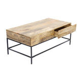 Benzara Mango Wood Coffee Table With 2 Drawers, Brown And Black UPT-39290 Brown and Black Mango Wood / Metal UPT-39290