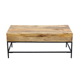 Benzara Mango Wood Coffee Table With 2 Drawers, Brown And Black UPT-39290 Brown and Black Mango Wood / Metal UPT-39290