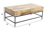 Benzara Mango Wood Coffee Table With 2 Drawers, Brown And Black UPT-39290 Brown and Black Mango Wood / Metal UPT-39290