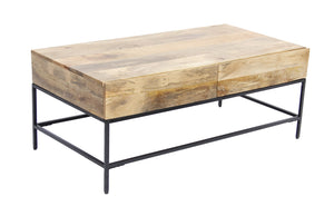 Benzara Mango Wood Coffee Table With 2 Drawers, Brown And Black UPT-39290 Brown and Black Mango Wood / Metal UPT-39290