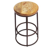 Benzara 24 Inch Acacia Wood Counter Height Barstool With Iron Base, Brown And Black UPT-636038472 Brown and Black Acacia Wood and Iron UPT-636038472