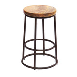 24 Inch Acacia Wood Counter Height Barstool With Iron Base, Brown And Black