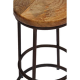 Benzara 24 Inch Acacia Wood Counter Height Barstool With Iron Base, Brown And Black UPT-636038472 Brown and Black Acacia Wood and Iron UPT-636038472