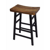 Benzara The Urban Port Wooden Saddle Seat 30 Inch Barstool With Ladder Base, Brown and Black UPT-636042216 Black Wood and Metal UPT-636042216