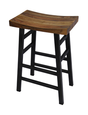 Benzara The Urban Port Wooden Saddle Seat 30 Inch Barstool With Ladder Base, Brown and Black UPT-636042216 Black Wood and Metal UPT-636042216