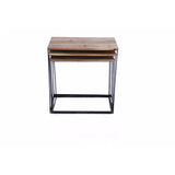 Benzara Wooden Nesting Coffee End Tables With Metal Base, Set Of 3, Brown And Black UPT-69000 Brown and Black Akacia Wood UPT-69000