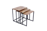 Benzara Wooden Nesting Coffee End Tables With Metal Base, Set Of 3, Brown And Black UPT-69000 Brown and Black Akacia Wood UPT-69000