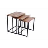 Benzara Wooden Nesting Coffee End Tables With Metal Base, Set Of 3, Brown And Black UPT-69000 Brown and Black Akacia Wood UPT-69000