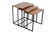 Benzara Wooden Nesting Coffee End Tables With Metal Base, Set Of 3, Brown And Black UPT-69000 Brown and Black Akacia Wood UPT-69000