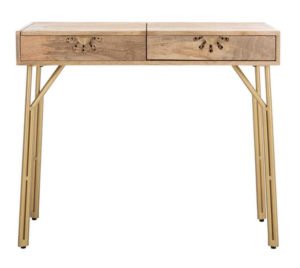 Lily Enchanting 2-Drawer Vanity with Mirror - Luxurious Mango Wood & Brass Legs for Modern Elegance
