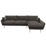 Vantage RF 2 Piece Sectional in Iron Grey Fabric w/ Brushed Metal Legs