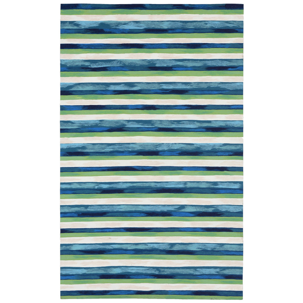 Trans-Ocean Liora Manne Visions II Painted Stripes Contemporary Indoor/Outdoor Handmade 100% Polyester Rug Cool 8' x 10'