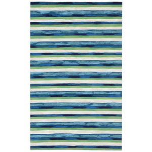 Trans-Ocean Liora Manne Visions II Painted Stripes Contemporary Indoor/Outdoor Handmade 100% Polyester Rug Cool 8' x 10'