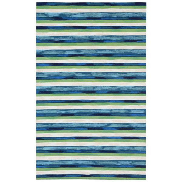 Trans-Ocean Liora Manne Visions II Painted Stripes Contemporary Indoor/Outdoor Handmade 100% Polyester Rug Cool 8' x 10'