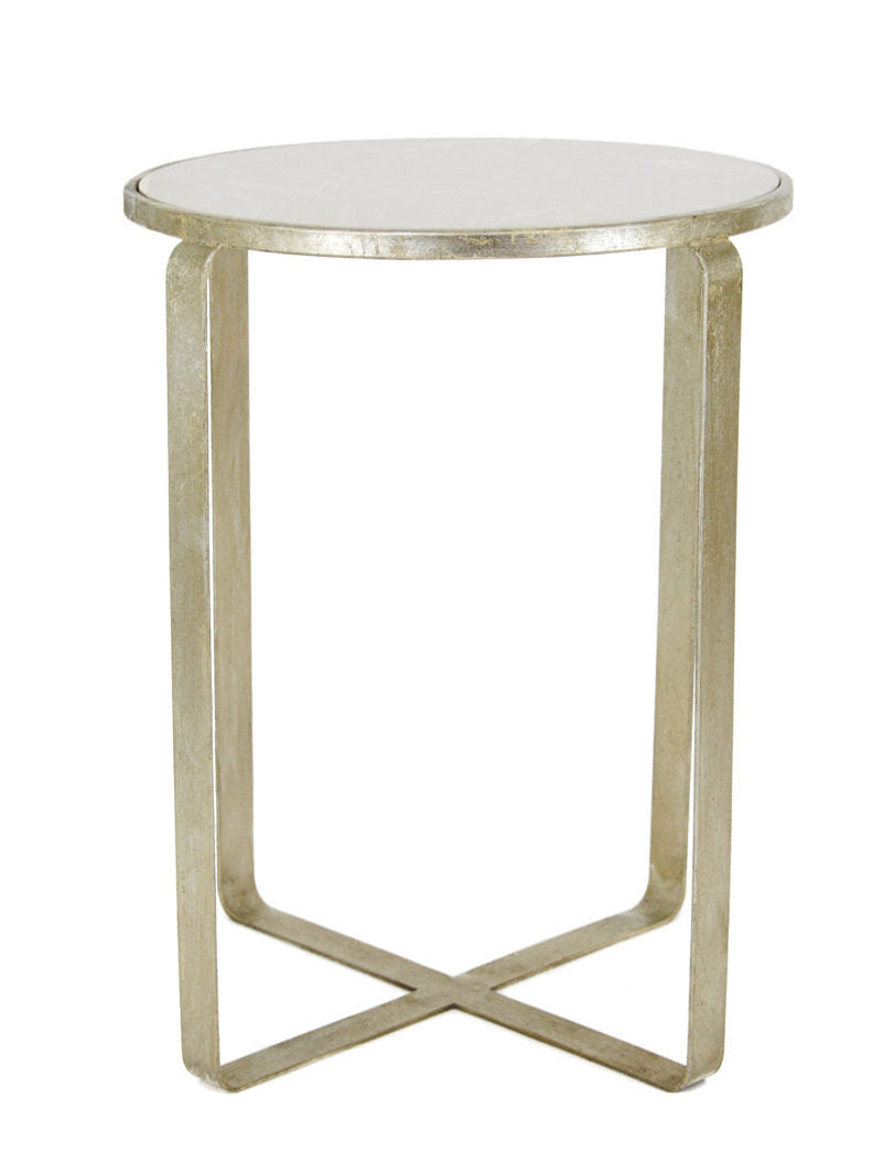 Zeugma VE205 Silver Round Side Table with Stone Top