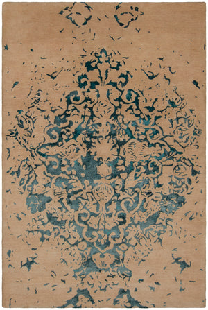 Chandra Rugs Veleno 80% Wool + 20% Viscose Hand-Tufted Contemporary Rug Tan/Teal 9' x 13'