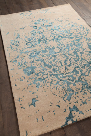 Chandra Rugs Veleno 80% Wool + 20% Viscose Hand-Tufted Contemporary Rug Tan/Teal 9' x 13'