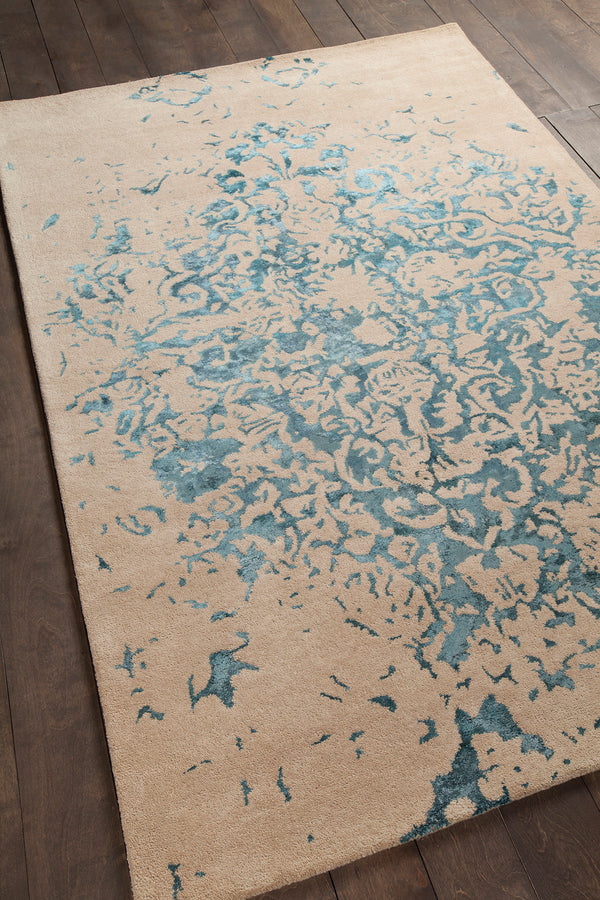 Chandra Rugs Veleno 80% Wool + 20% Viscose Hand-Tufted Contemporary Rug Tan/Teal 9' x 13'