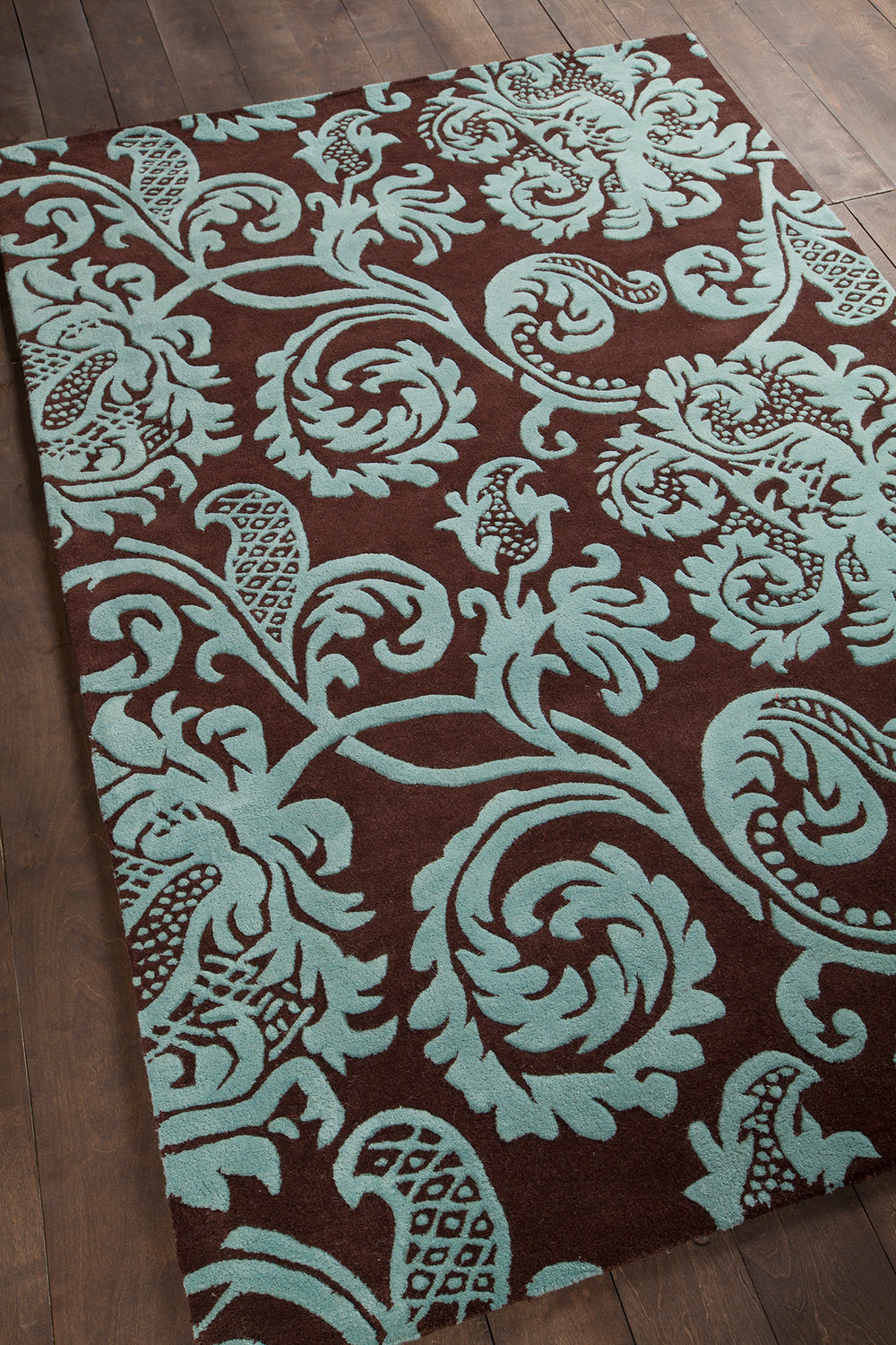 Chandra Rugs Venetian 100% Wool Hand-Tufted Contemporary Rug Brown/Aqua 7'9 x 10'6