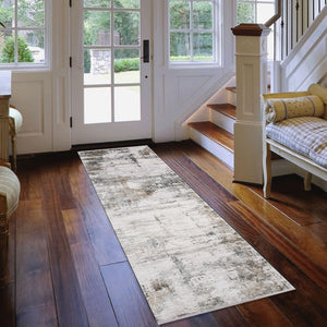 AMER Rugs Venice VEN-2 Power-Loomed Abstract Modern & Contemporary Area Rug Ivory/Gold 3' x 9'10"