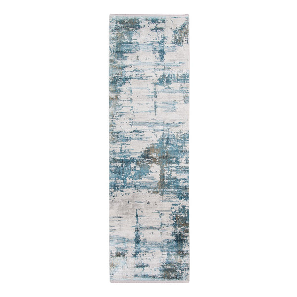 AMER Rugs Venice VEN-3 Power-Loomed Abstract Modern & Contemporary Area Rug Ivory/Blue 3' x 9'10"