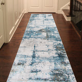 AMER Rugs Venice VEN-3 Power-Loomed Abstract Modern & Contemporary Area Rug Ivory/Blue 3' x 9'10"
