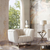 Venus Cream Fabric Chair w/ Contrasting Pillows & Gold Finished Metal Base by Diamond Sofa