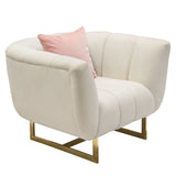 Venus Cream Fabric Chair w/ Contrasting Pillows & Gold Finished Metal Base by Diamond Sofa