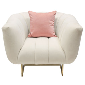 Venus Cream Fabric Chair w/ Contrasting Pillows & Gold Finished Metal Base by Diamond Sofa