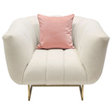 Venus Cream Fabric Chair w/ Contrasting Pillows & Gold Finished Metal Base by Diamond Sofa