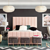 Venus Vertical Channel Tufted Eastern King Bed in Blush Pink Velvet by Diamond Sofa
