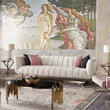 Venus Cream Fabric Sofa w/ Contrasting Pillows & Gold Finished Metal Base by Diamond Sofa