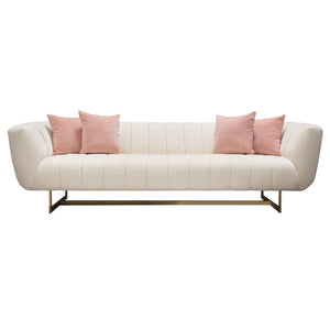 Venus Cream Fabric Sofa w/ Contrasting Pillows & Gold Finished Metal Base by Diamond Sofa