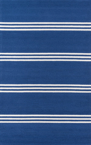 Momeni Veranda VR-16 Hand Hooked Contemporary Striped Indoor/Outdoor Area Rug Maritime Blue 9' x 9' Round VERANVR-16MTB900R