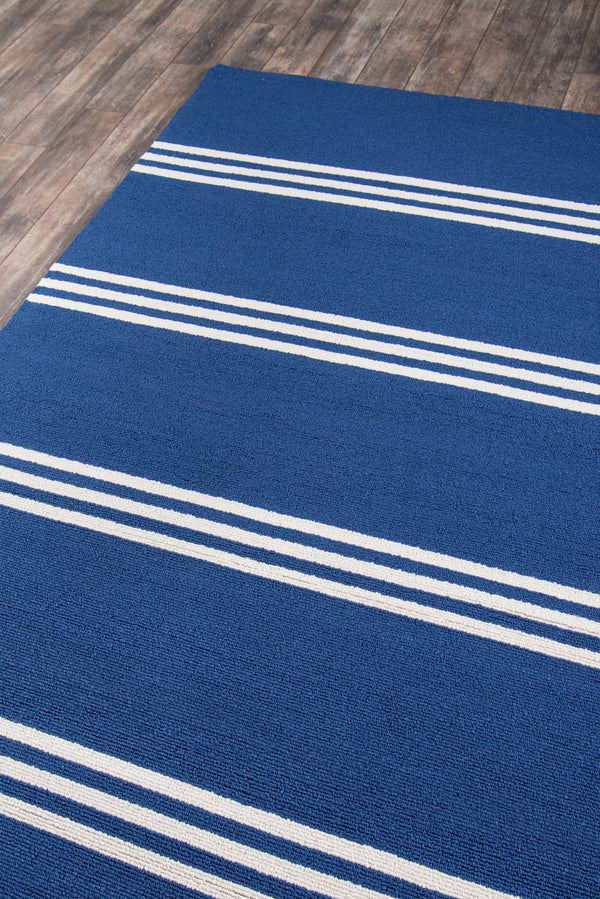 Momeni Veranda VR-16 Hand Hooked Contemporary Striped Indoor/Outdoor Area Rug Maritime Blue 9' x 9' Round VERANVR-16MTB900R
