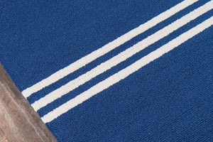 Momeni Veranda VR-16 Hand Hooked Contemporary Striped Indoor/Outdoor Area Rug Maritime Blue 9' x 9' Round VERANVR-16MTB900R