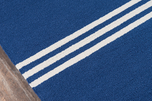 Momeni Veranda VR-16 Hand Hooked Contemporary Striped Indoor/Outdoor Area Rug Maritime Blue 9' x 9' Round VERANVR-16MTB900R