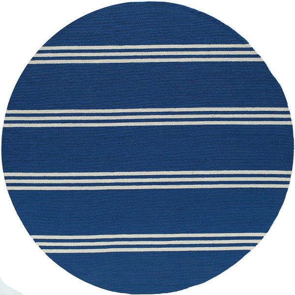 Momeni Veranda VR-16 Hand Hooked Contemporary Striped Indoor/Outdoor Area Rug Maritime Blue 9' x 9' Round VERANVR-16MTB900R