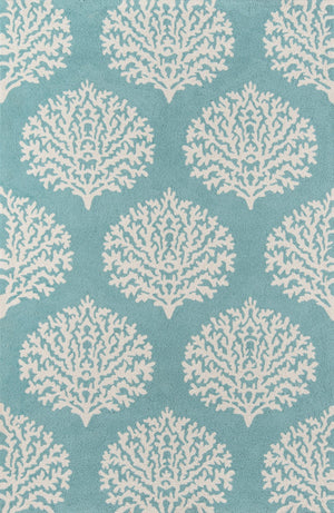 Momeni Veranda VR-45 Hand Hooked Contemporary Damask Indoor/Outdoor Area Rug Aqua 9' x 9' Round VERANVR-45AQA900R