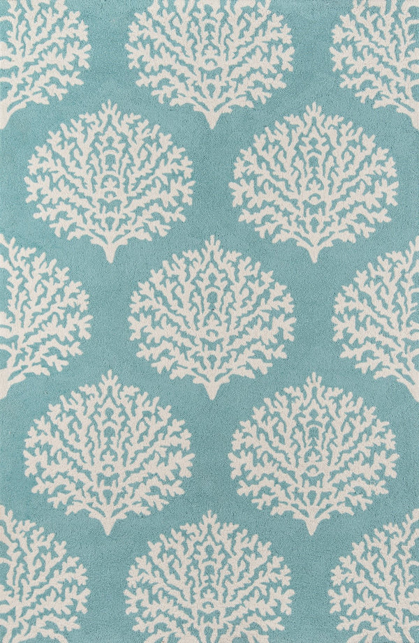 Momeni Veranda VR-45 Hand Hooked Contemporary Damask Indoor/Outdoor Area Rug Aqua 9' x 9' Round VERANVR-45AQA900R