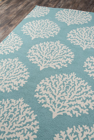 Momeni Veranda VR-45 Hand Hooked Contemporary Damask Indoor/Outdoor Area Rug Aqua 9' x 9' Round VERANVR-45AQA900R