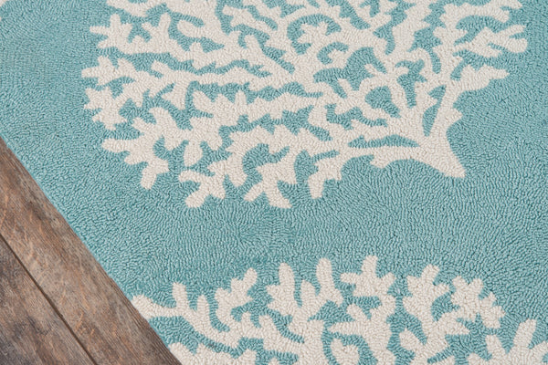 Momeni Veranda VR-45 Hand Hooked Contemporary Damask Indoor/Outdoor Area Rug Aqua 9' x 9' Round VERANVR-45AQA900R