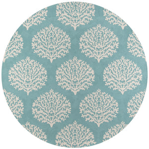 Momeni Veranda VR-45 Hand Hooked Contemporary Damask Indoor/Outdoor Area Rug Aqua 9' x 9' Round VERANVR-45AQA900R