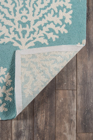 Momeni Veranda VR-45 Hand Hooked Contemporary Damask Indoor/Outdoor Area Rug Aqua 9' x 9' Round VERANVR-45AQA900R