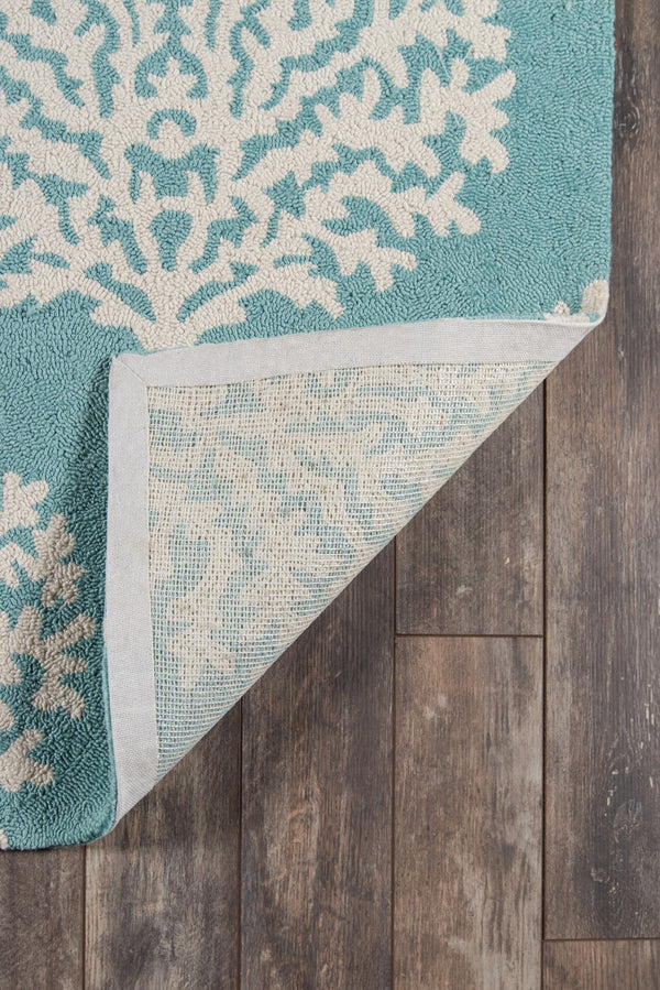 Momeni Veranda VR-45 Hand Hooked Contemporary Damask Indoor/Outdoor Area Rug Aqua 9' x 9' Round VERANVR-45AQA900R