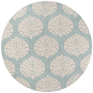 Momeni Veranda VR-45 Hand Hooked Contemporary Damask Indoor/Outdoor Area Rug Blue 9' x 9' Round VERANVR-45BLU900R